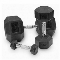 гантель обрезиненная, гексагональная, анатомическая хромированная ручка, номинал веса - 15 кг pangol